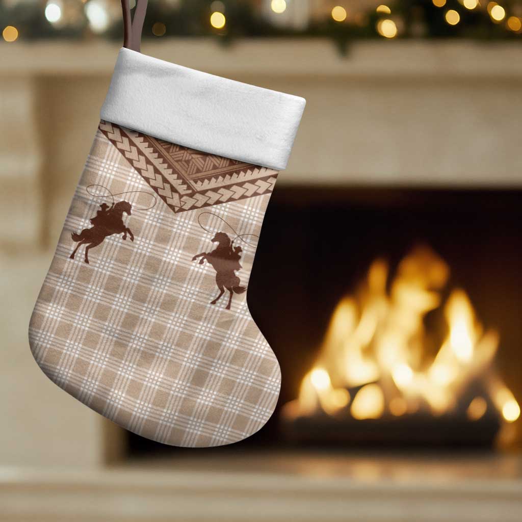 Aloha Hawaii Cowboys Paniolo Christmas Stocking Beige Palaka - Polynesian Pride
