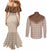 Aloha Hawaii Cowboys Paniolo Couples Matching Mermaid Dress and Long Sleeve Button Shirt Beige Palaka - Polynesian Pride