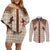 Aloha Hawaii Cowboys Paniolo Couples Matching Off Shoulder Short Dress and Long Sleeve Button Shirt Beige Palaka - Polynesian Pride