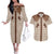 Aloha Hawaii Cowboys Paniolo Couples Matching Off The Shoulder Long Sleeve Dress and Hawaiian Shirt Beige Palaka - Polynesian Pride