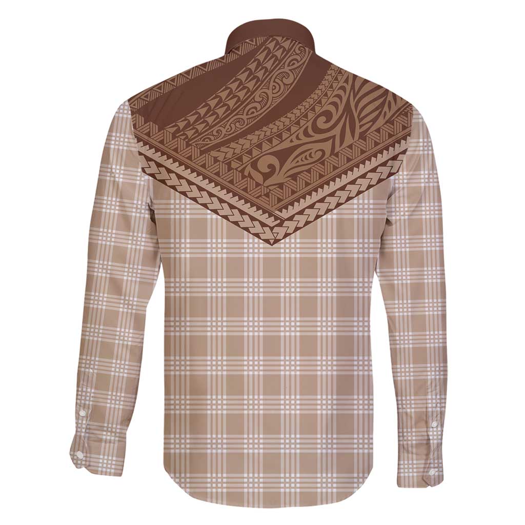 Aloha Hawaii Cowboys Paniolo Family Matching Long Sleeve Bodycon Dress and Hawaiian Shirt Beige Palaka - Polynesian Pride