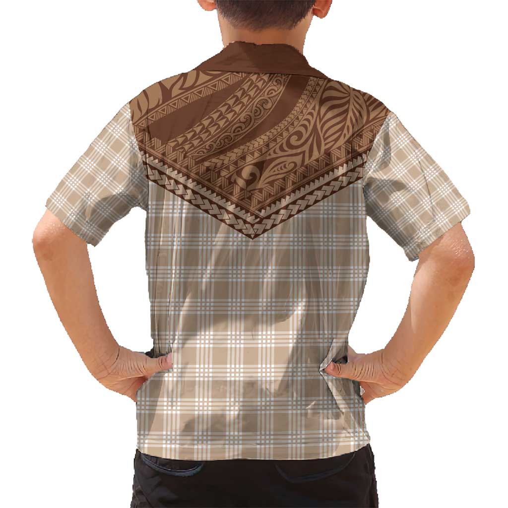 Aloha Hawaii Cowboys Paniolo Family Matching Off Shoulder Maxi Dress and Hawaiian Shirt Beige Palaka - Polynesian Pride