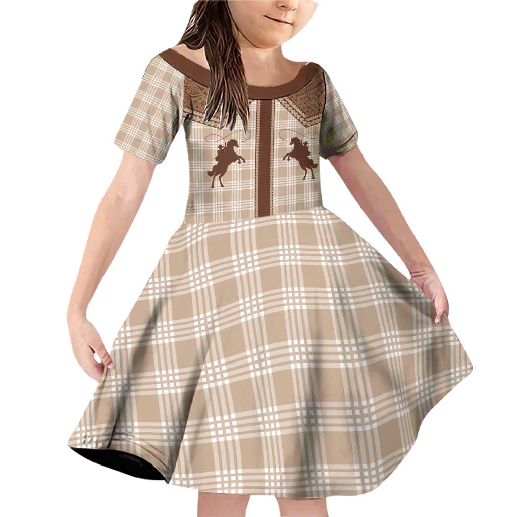 Aloha Hawaii Cowboys Paniolo Family Matching Off Shoulder Short Dress and Hawaiian Shirt Beige Palaka - Polynesian Pride