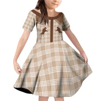 Aloha Hawaii Cowboys Paniolo Family Matching Off Shoulder Short Dress and Hawaiian Shirt Beige Palaka - Polynesian Pride