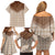 Aloha Hawaii Cowboys Paniolo Family Matching Off Shoulder Short Dress and Hawaiian Shirt Beige Palaka - Polynesian Pride