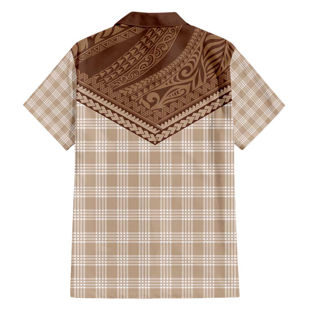 Aloha Hawaii Cowboys Paniolo Family Matching Off Shoulder Short Dress and Hawaiian Shirt Beige Palaka - Polynesian Pride