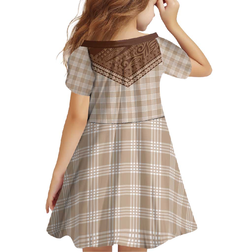 Aloha Hawaii Cowboys Paniolo Family Matching Short Sleeve Bodycon Dress and Hawaiian Shirt Beige Palaka - Polynesian Pride