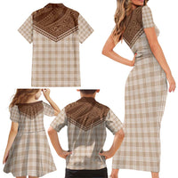 Aloha Hawaii Cowboys Paniolo Family Matching Short Sleeve Bodycon Dress and Hawaiian Shirt Beige Palaka - Polynesian Pride
