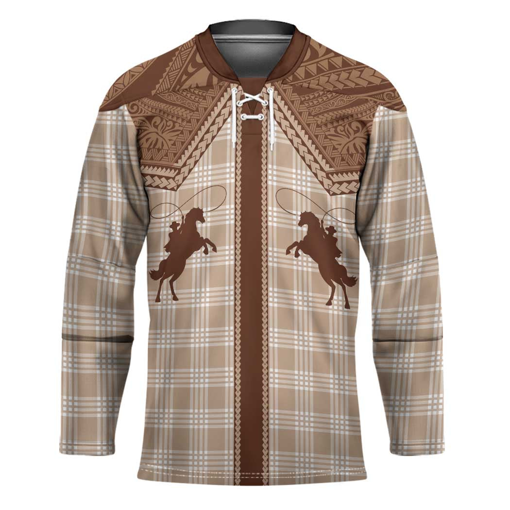 Aloha Hawaii Cowboys Paniolo Hockey Jersey Beige Palaka - Polynesian Pride