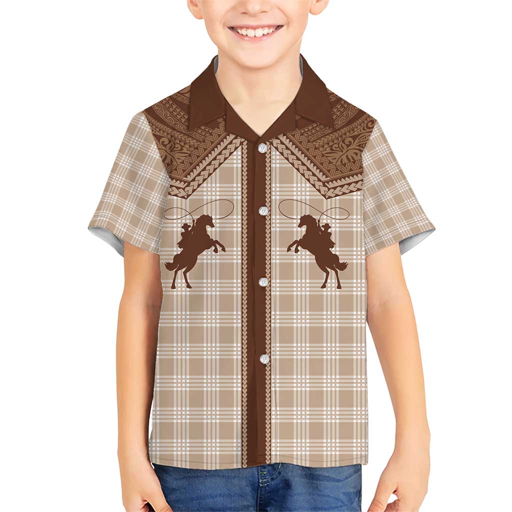 Aloha Hawaii Cowboys Paniolo Kid Hawaiian Shirt Beige Palaka - Polynesian Pride