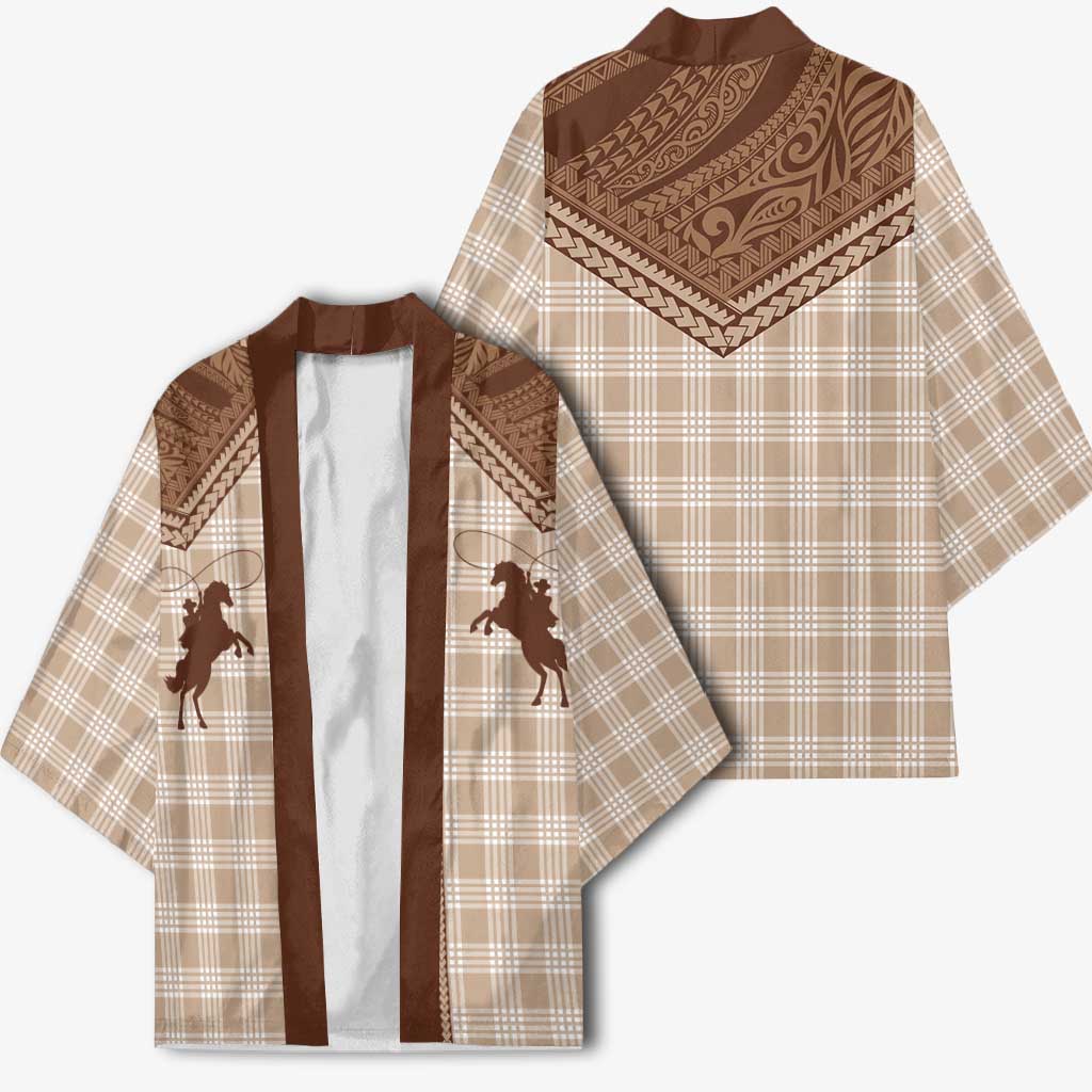 Aloha Hawaii Cowboys Paniolo Kimono Beige Palaka - Polynesian Pride
