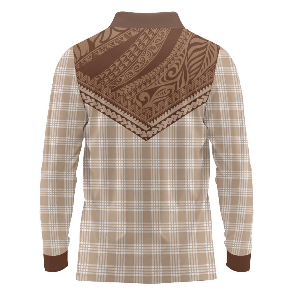 Aloha Hawaii Cowboys Paniolo Long Sleeve Polo Shirt Beige Palaka - Polynesian Pride