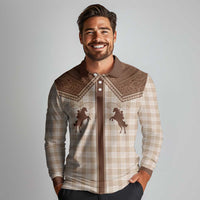 Aloha Hawaii Cowboys Paniolo Long Sleeve Polo Shirt Beige Palaka - Polynesian Pride