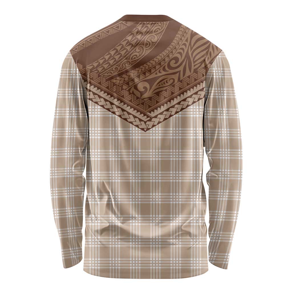 Aloha Hawaii Cowboys Paniolo Long Sleeve Shirt Beige Palaka - Polynesian Pride