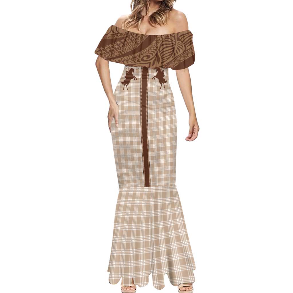 Aloha Hawaii Cowboys Paniolo Mermaid Dress Beige Palaka - Polynesian Pride