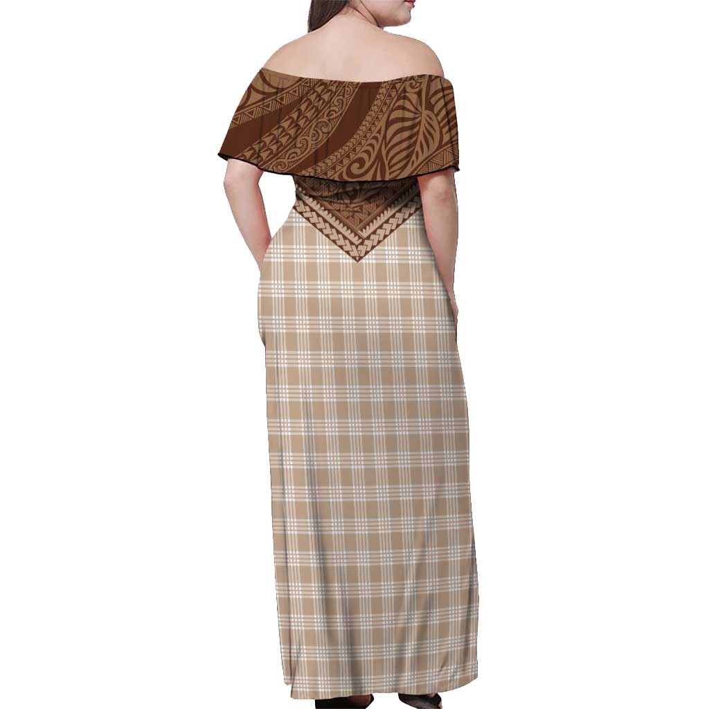 Aloha Hawaii Cowboys Paniolo Off Shoulder Maxi Dress Beige Palaka - Polynesian Pride
