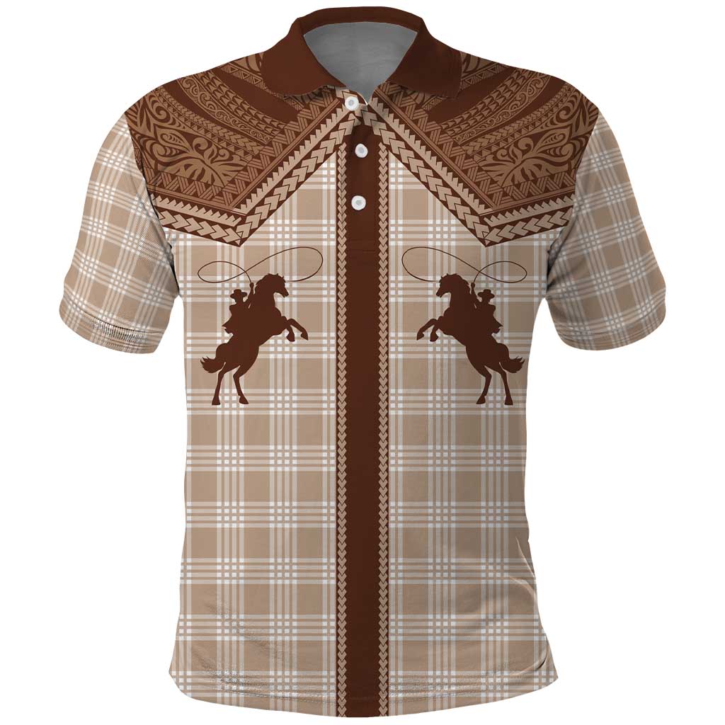 Aloha Hawaii Cowboys Paniolo Polo Shirt Beige Palaka - Polynesian Pride