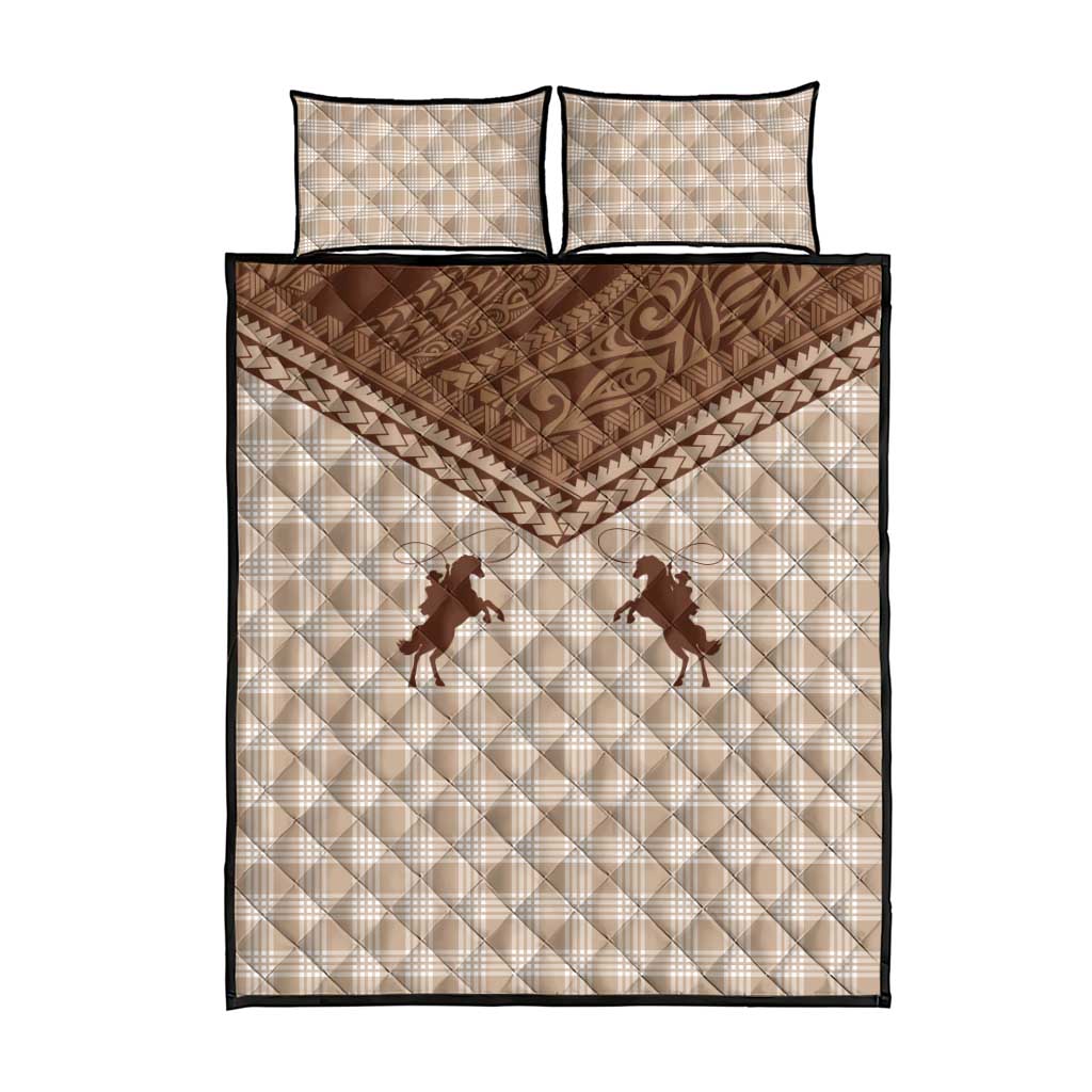 Aloha Hawaii Cowboys Paniolo Quilt Bed Set Beige Palaka - Polynesian Pride