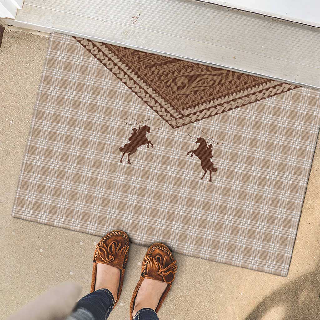 Aloha Hawaii Cowboys Paniolo Rubber Doormat Beige Palaka - Polynesian Pride