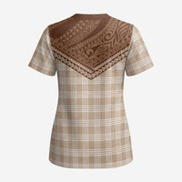 Aloha Hawaii Cowboys Paniolo Scrub Top Beige Palaka - Polynesian Pride