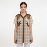 Aloha Hawaii Cowboys Paniolo Scrub Top Beige Palaka - Polynesian Pride