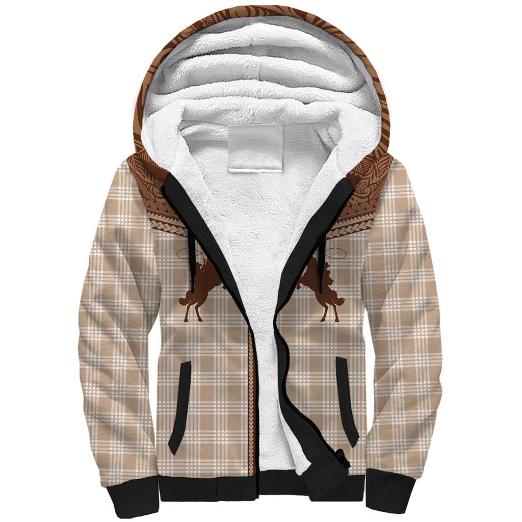 Aloha Hawaii Cowboys Paniolo Sherpa Hoodie Beige Palaka LT7 Unisex Beige - Polynesian Pride
