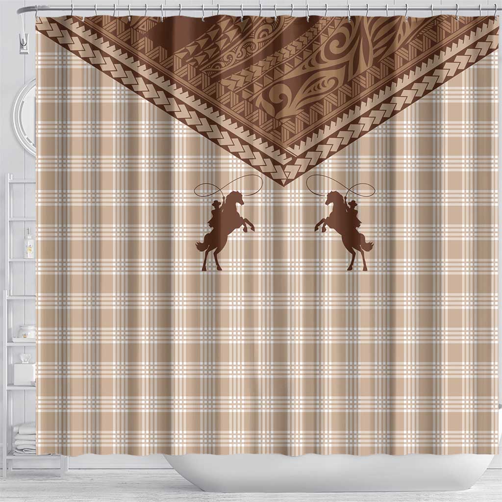 Aloha Hawaii Cowboys Paniolo Shower Curtain Beige Palaka - Polynesian Pride