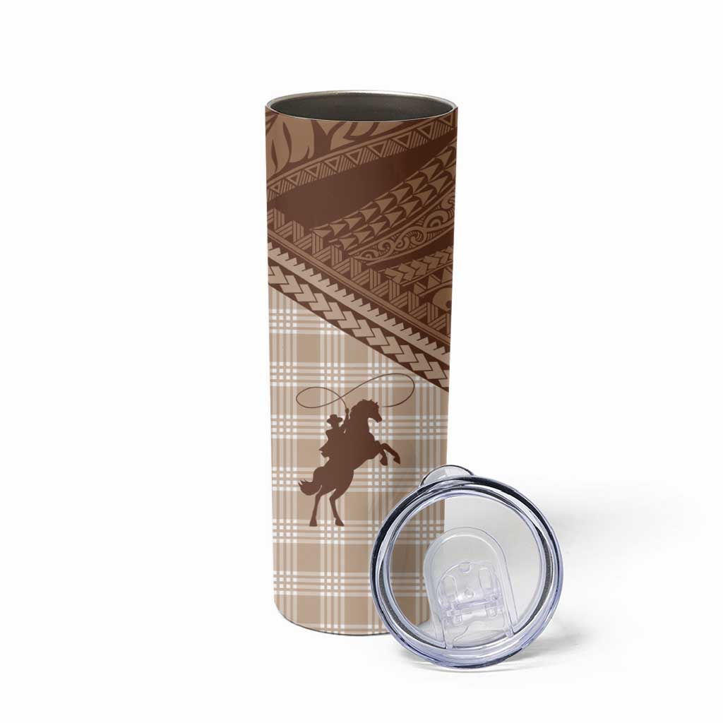Aloha Hawaii Cowboys Paniolo Skinny Tumbler Beige Palaka - Polynesian Pride