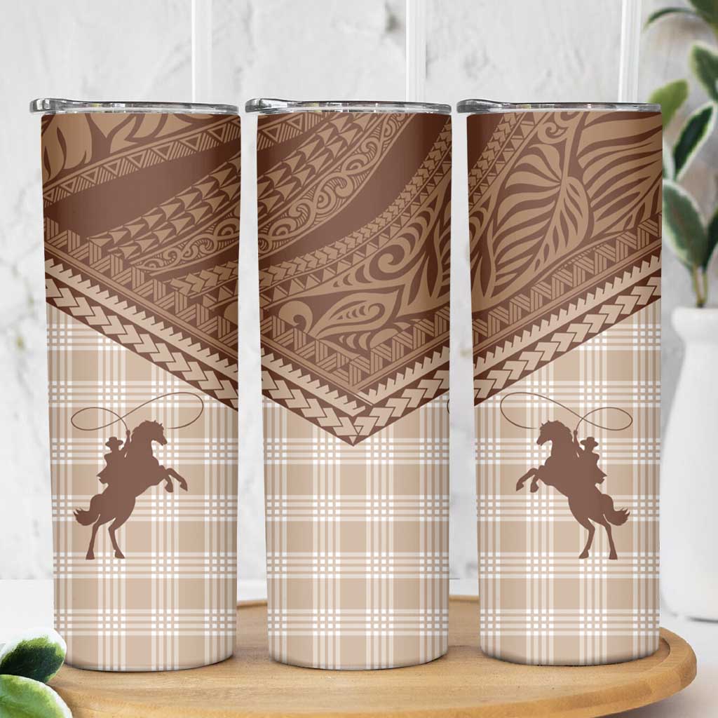 Aloha Hawaii Cowboys Paniolo Skinny Tumbler Beige Palaka - Polynesian Pride