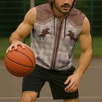 Aloha Hawaii Cowboys Paniolo Sleeveless Zip Hoodie Beige Palaka - Polynesian Pride