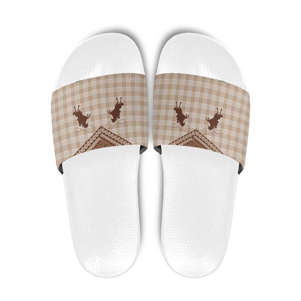 Aloha Hawaii Cowboys Paniolo Slide Sandals Beige Palaka - Polynesian Pride