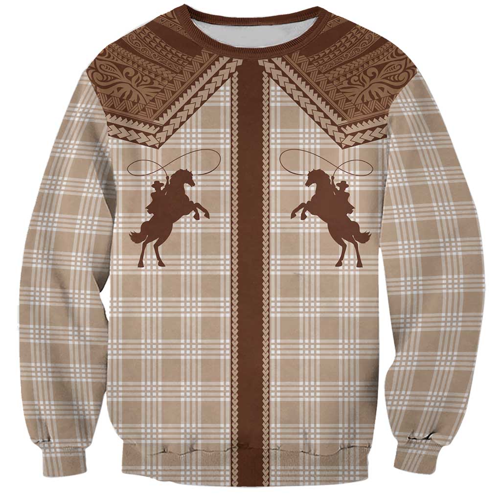 Aloha Hawaii Cowboys Paniolo Sweatshirt Beige Palaka LT7 Unisex Beige - Polynesian Pride