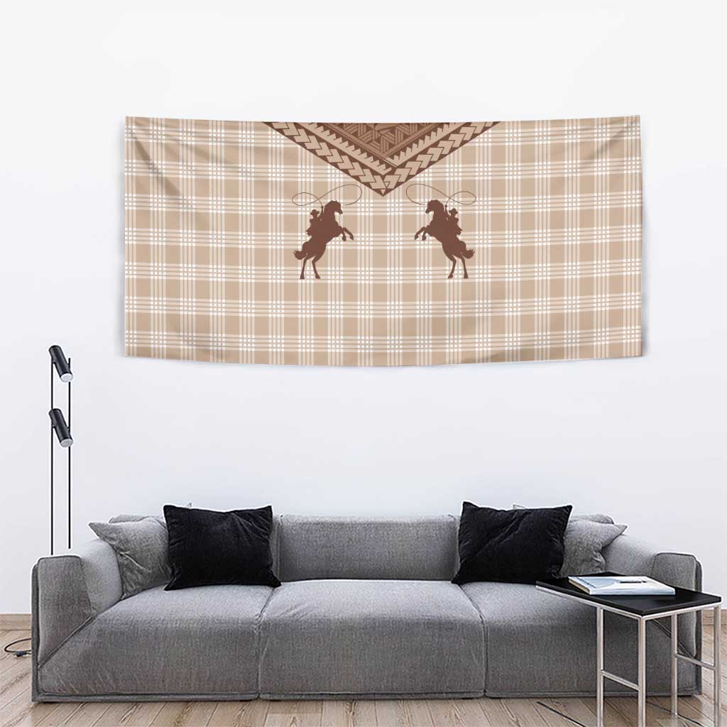 Aloha Hawaii Cowboys Paniolo Tapestry Beige Palaka - Polynesian Pride