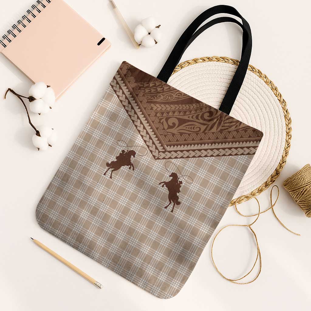 Aloha Hawaii Cowboys Paniolo Tote Bag Beige Palaka - Polynesian Pride