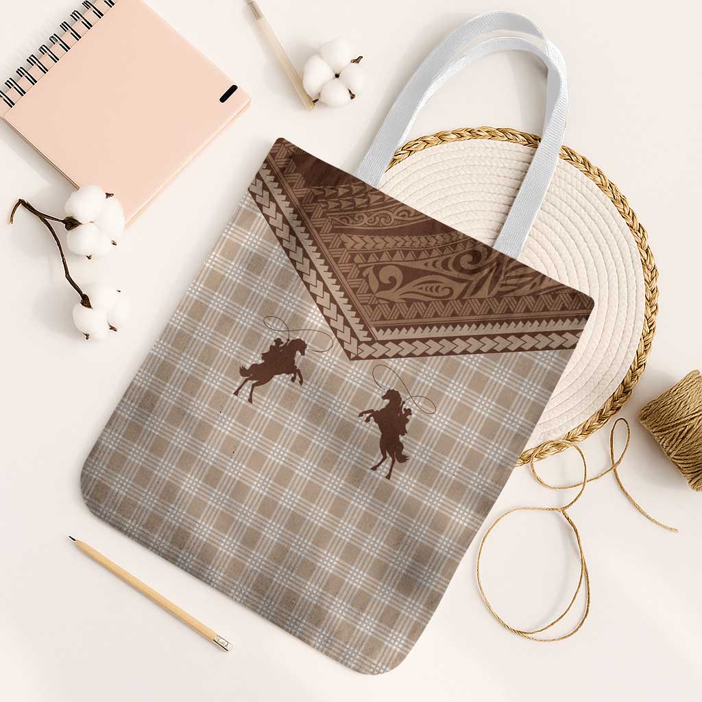 Aloha Hawaii Cowboys Paniolo Tote Bag Beige Palaka - Polynesian Pride