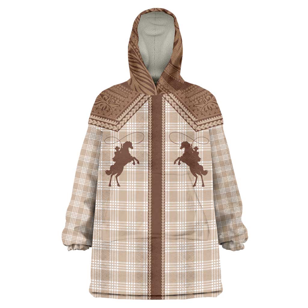 Aloha Hawaii Cowboys Paniolo Wearable Blanket Hoodie Beige Palaka LT7 One Size Beige - Polynesian Pride