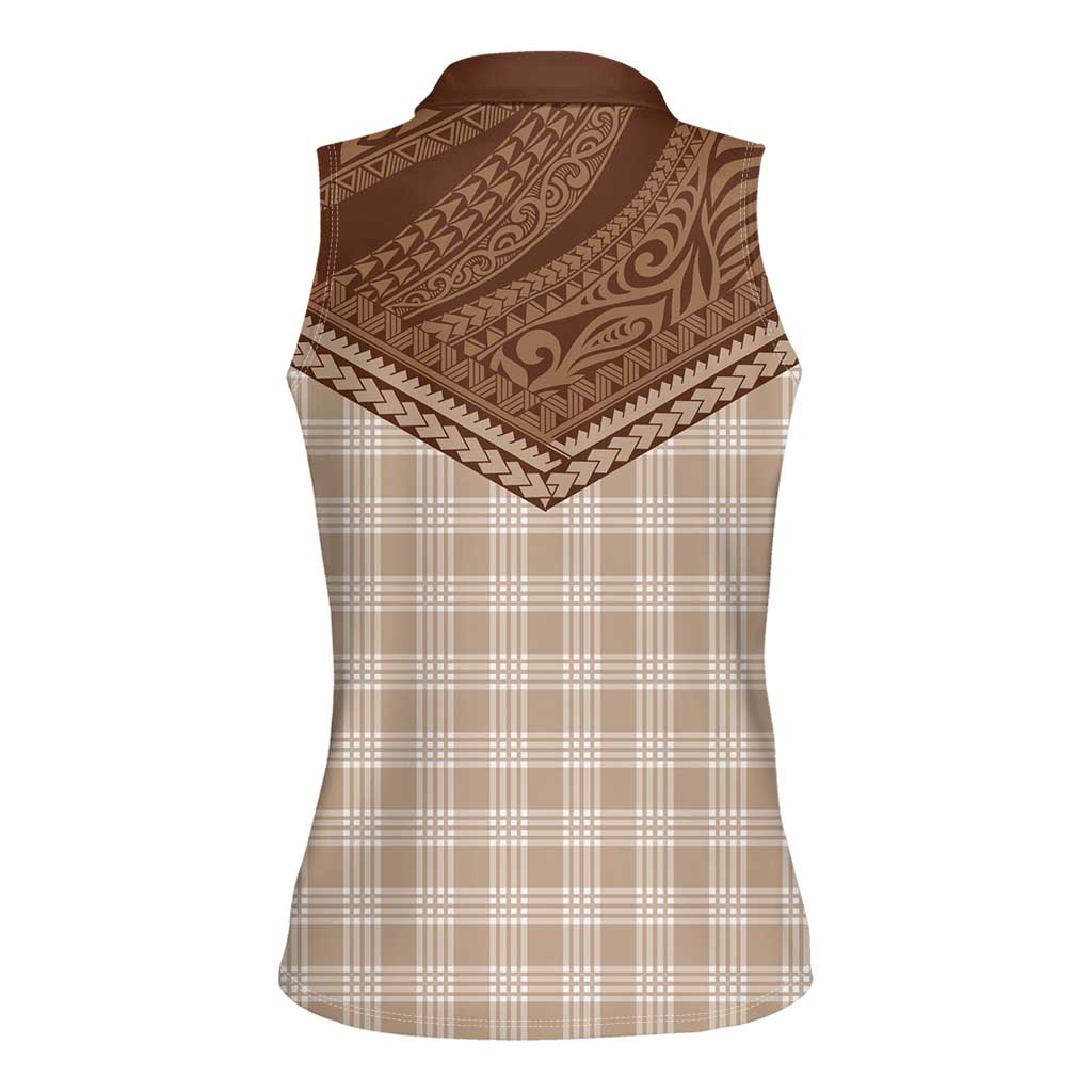 Aloha Hawaii Cowboys Paniolo Women Sleeveless Polo Shirt Beige Palaka LT7 - Polynesian Pride
