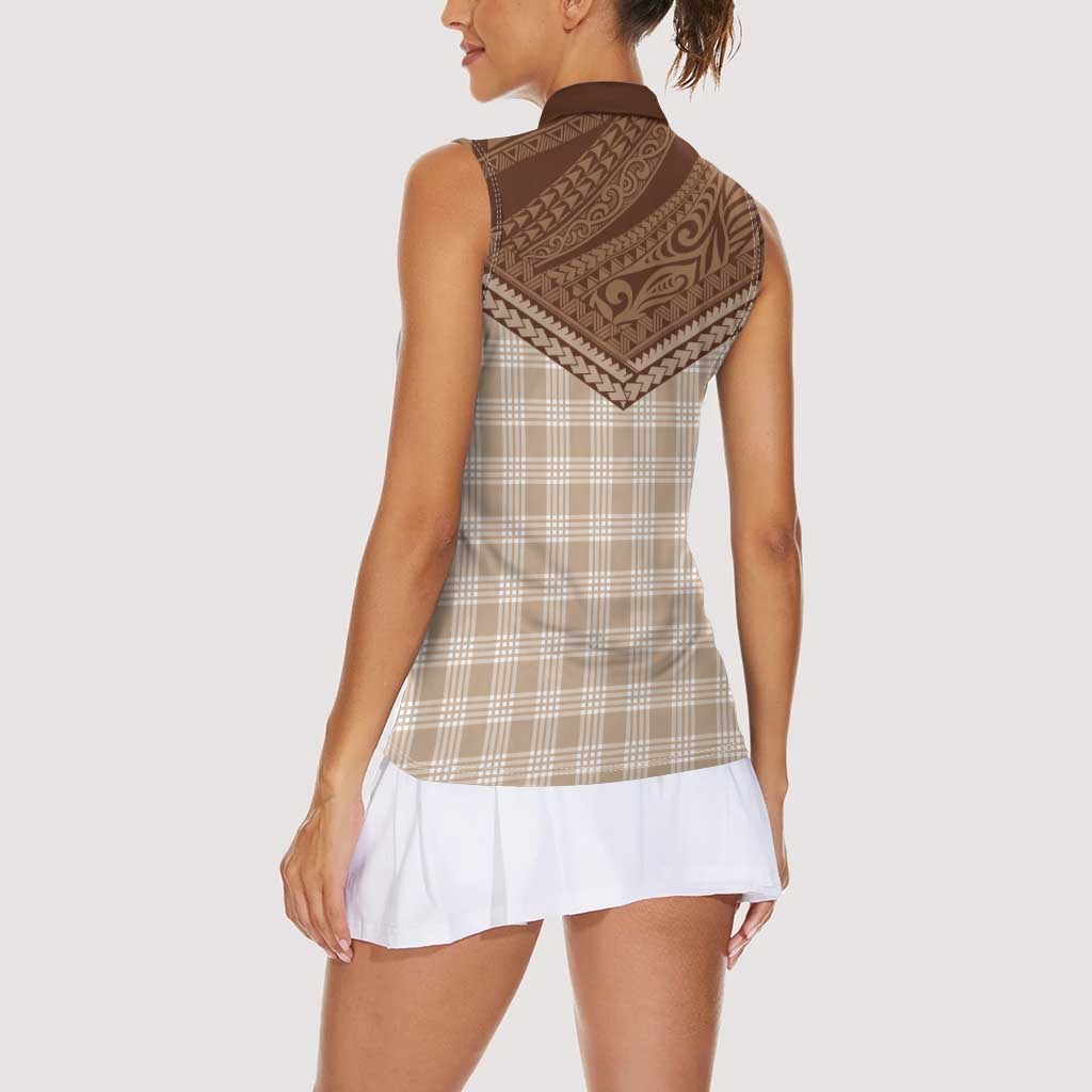 Aloha Hawaii Cowboys Paniolo Women Sleeveless Polo Shirt Beige Palaka LT7 - Polynesian Pride