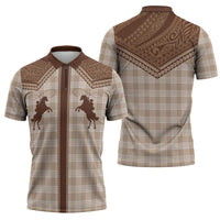 Aloha Hawaii Cowboys Paniolo Zipper Polo Shirt Beige Palaka LT7 - Polynesian Pride