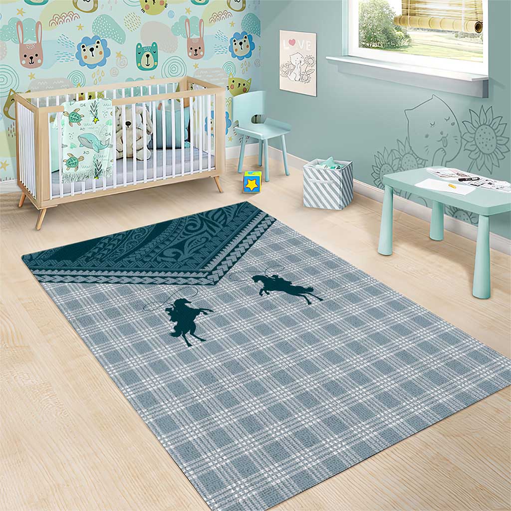 Aloha Hawaii Cowboys Paniolo Area Rug Teal Palaka - Polynesian Pride