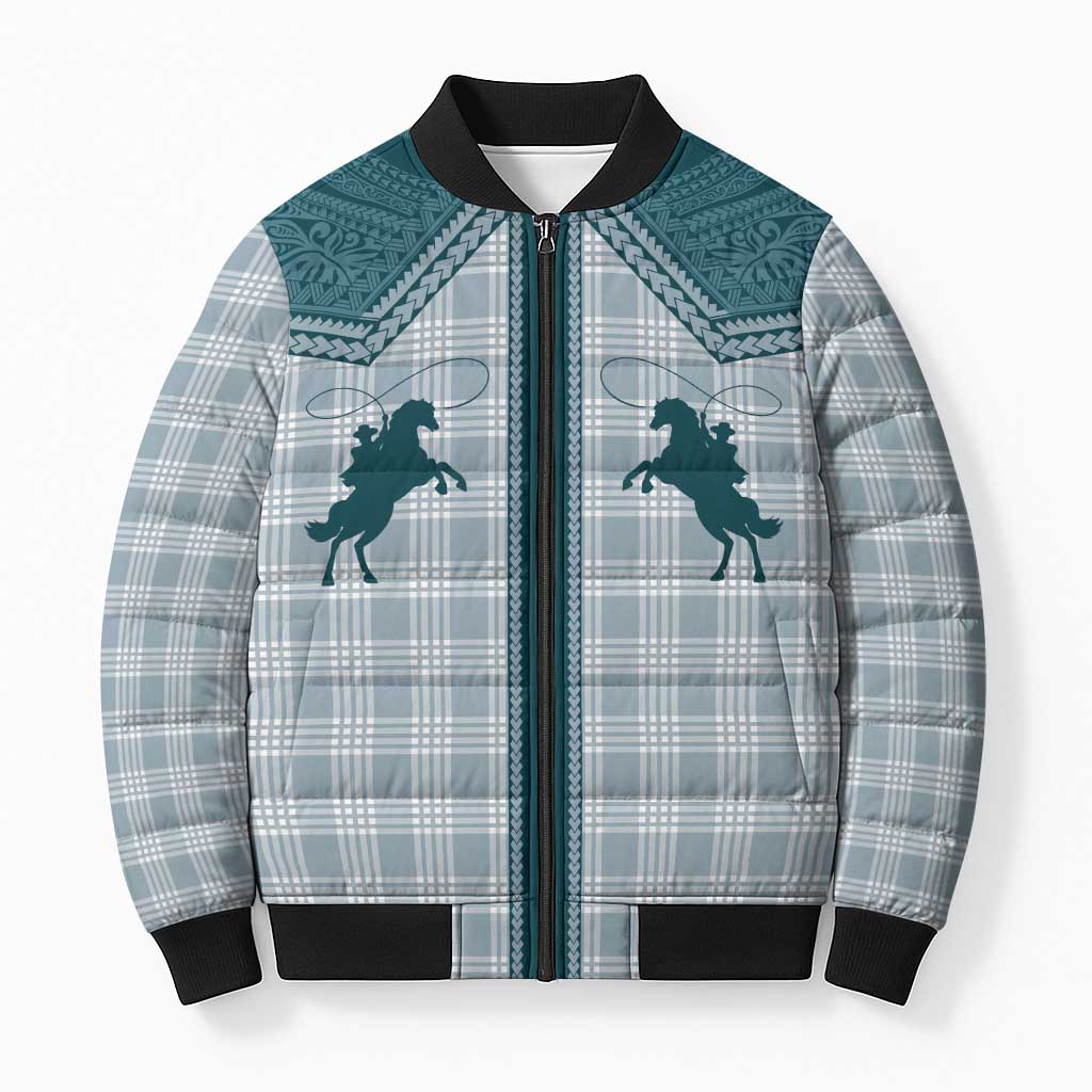 Aloha Hawaii Cowboys Paniolo Bomber Puffer Jacket Teal Palaka - Polynesian Pride