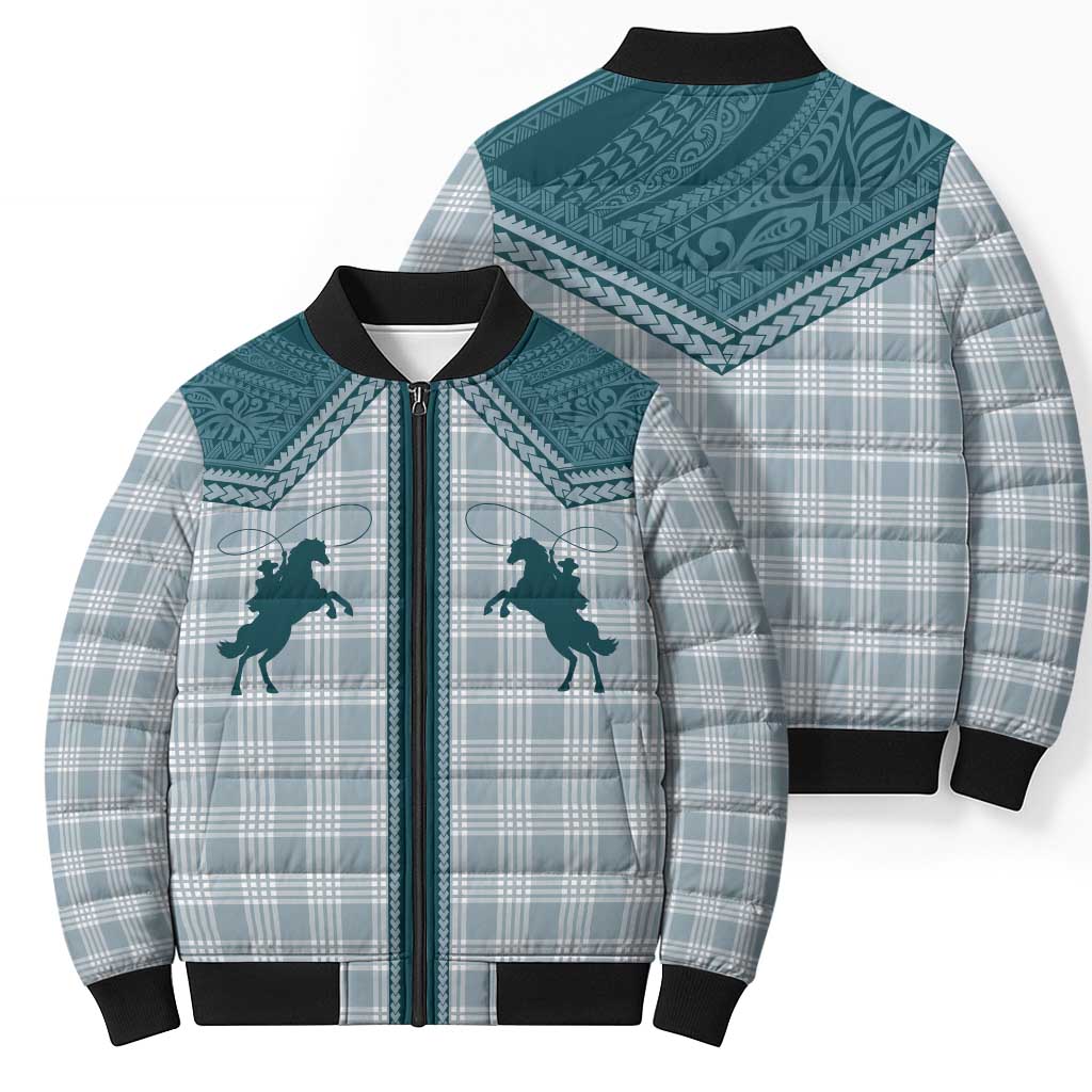Aloha Hawaii Cowboys Paniolo Bomber Puffer Jacket Teal Palaka - Polynesian Pride