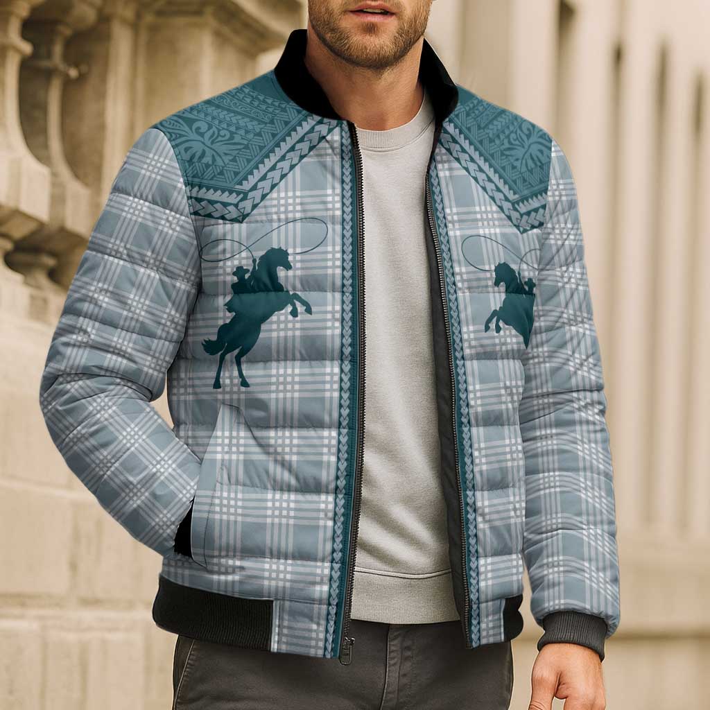 Aloha Hawaii Cowboys Paniolo Bomber Puffer Jacket Teal Palaka - Polynesian Pride