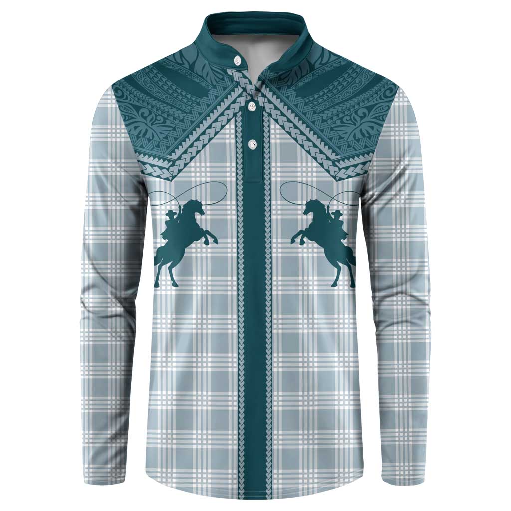 Aloha Hawaii Cowboys Paniolo Button Sweatshirt Teal Palaka - Polynesian Pride