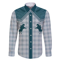 Aloha Hawaii Cowboys Paniolo Family Matching Off The Shoulder Long Sleeve Dress and Hawaiian Shirt Teal Palaka - Polynesian Pride