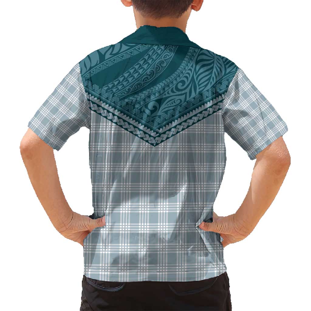 Aloha Hawaii Cowboys Paniolo Family Matching Off Shoulder Short Dress and Hawaiian Shirt Teal Palaka - Polynesian Pride