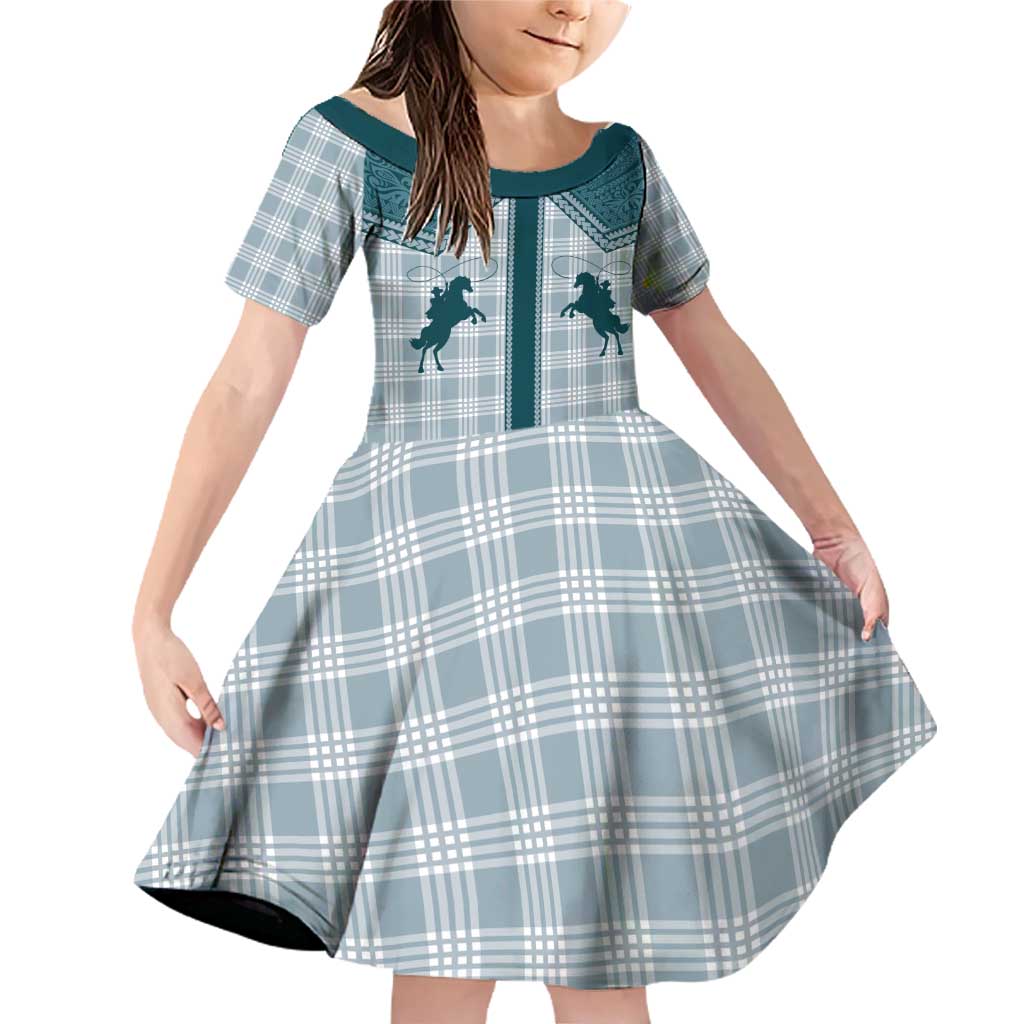 Aloha Hawaii Cowboys Paniolo Family Matching Off Shoulder Short Dress and Hawaiian Shirt Teal Palaka - Polynesian Pride