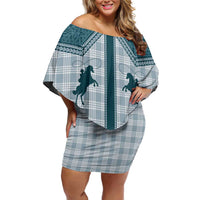 Aloha Hawaii Cowboys Paniolo Family Matching Off Shoulder Short Dress and Hawaiian Shirt Teal Palaka - Polynesian Pride