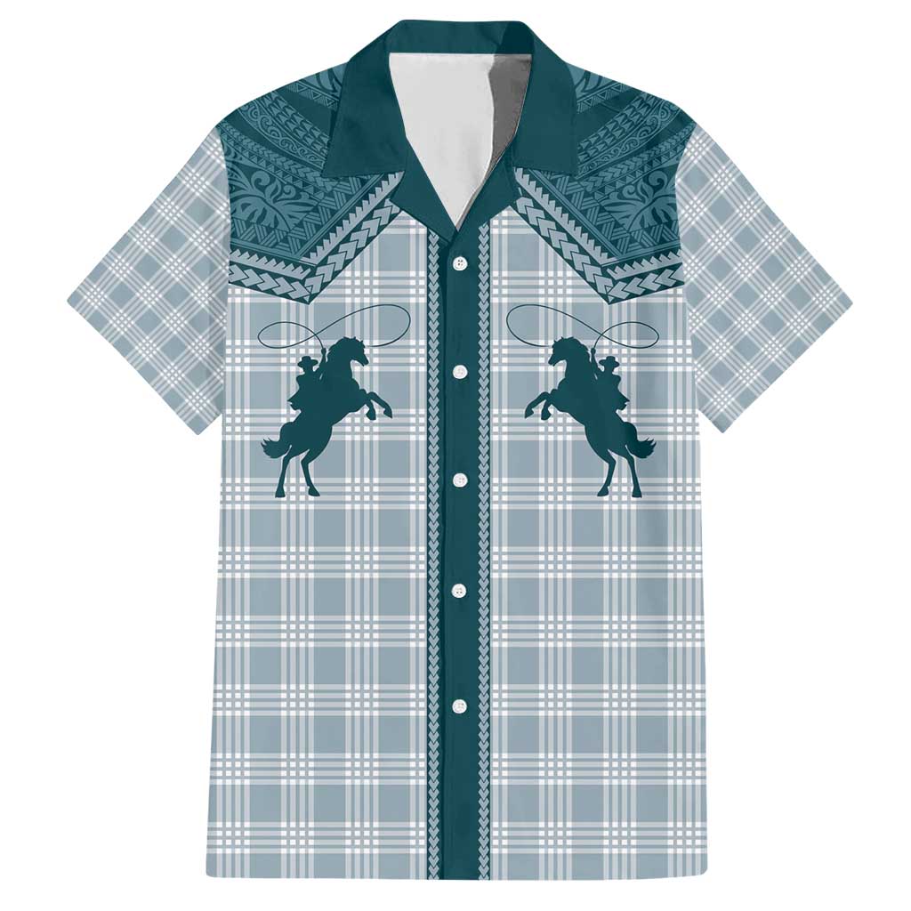 Aloha Hawaii Cowboys Paniolo Family Matching Short Sleeve Bodycon Dress and Hawaiian Shirt Teal Palaka - Polynesian Pride