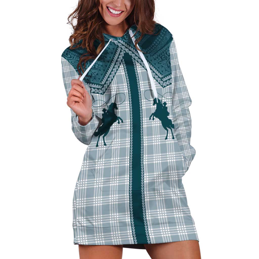 Aloha Hawaii Cowboys Paniolo Hoodie Dress Teal Palaka - Polynesian Pride
